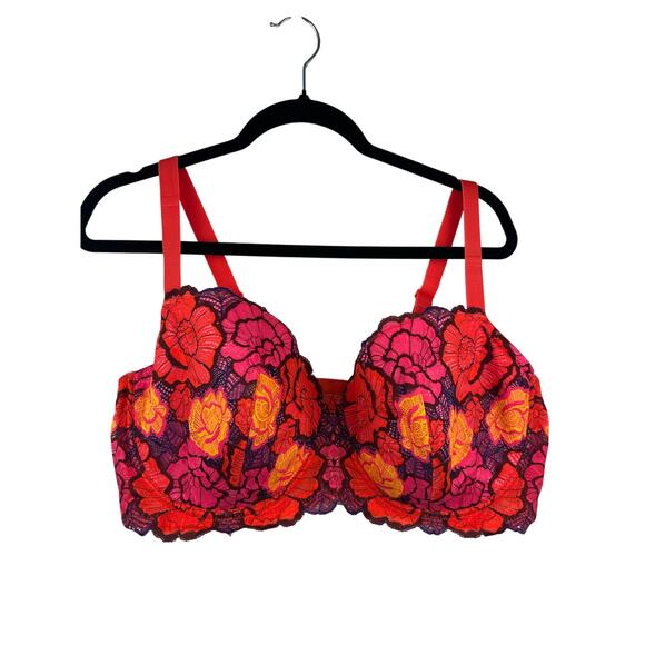 Adore Me Lace Underwire Bra Red Pink Floral Full Coverage 44DDD Lingerie Bold - Picture 2 of 10